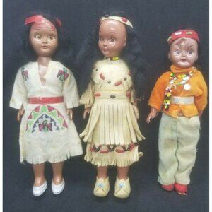 Carlson Dolls Native American Girls Boy Hard Plastic Sleeping Eyes Needs Repair